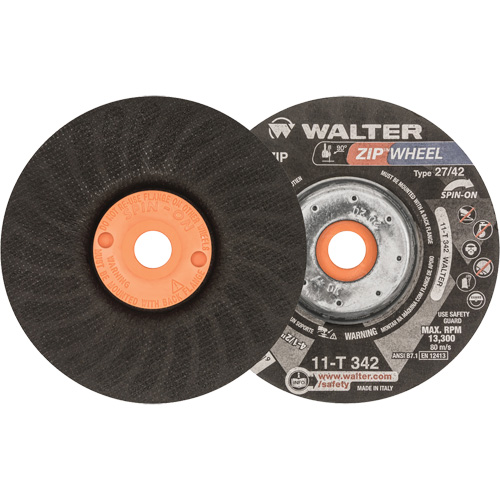 Spin-On Zipcut Right Angle Grinder Reinforced Cut-Off Wheels, 4-1/2" x 7/8", 5/8"-11 Arbor, Type 27, Aluminum Oxide, 13300 RPM We Share Industrial Supply