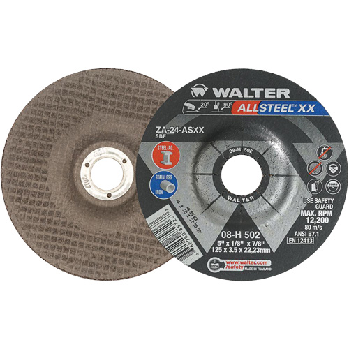 Meules &agrave; moyeu d&eacute;port&eacute; ALLSTEEL XX, 5" x 1/8", Arbre de 7/8", Type 27, Alumine de zirconium, 12 200 Tr/min We Share Industrial Supply