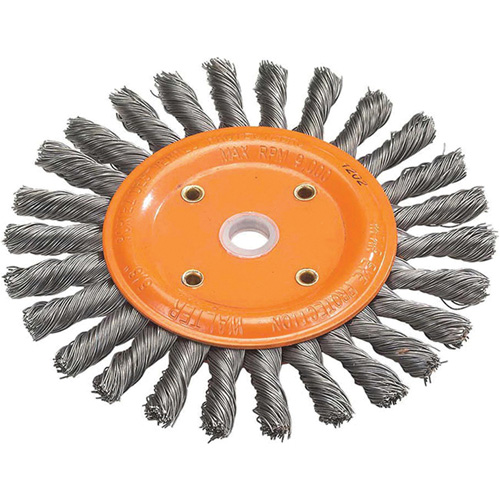 Disque &agrave; fils nou&eacute;s torsad&eacute;s d'&eacute;tabli, Dia. 6", Fils 0,0118", Arbre 5/8", Acier We Share Industrial Supply