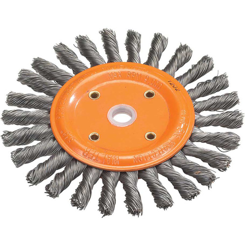 Disque &agrave; fils nou&eacute;s torsad&eacute;s d'&eacute;tabli, Dia. 8", Fils 0,0118", Arbre 5/8", Acier We Share Industrial Supply
