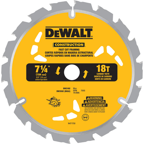 Fast Cut Framing Carbide-Tipped Saw Blade, 7-1/4", 18 Teeth, Wood Use We Share Industrial Supply