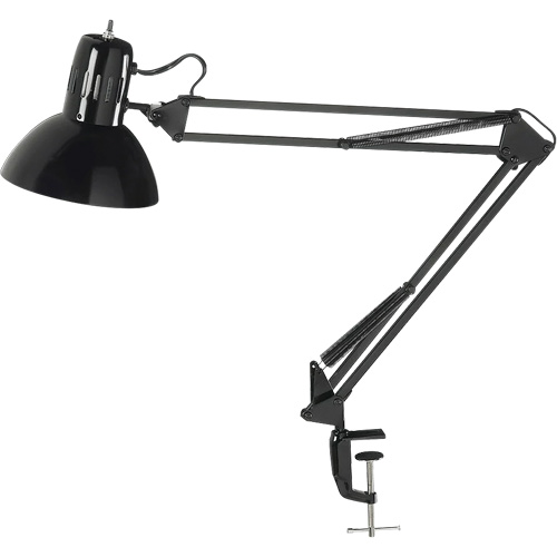 Lampes de bureau &agrave; pince - Bras flexible, 100 W, Incandescente, Pinces serre-joints, Noir We Share Industrial Supply