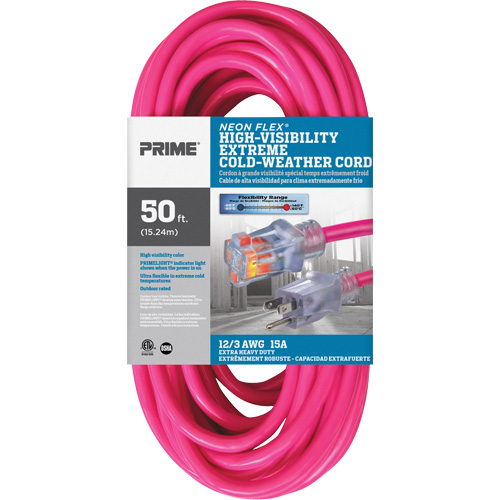 Neon Flex&reg; High Visibility Extension Cord, Outdoor, SJTW, 12/3 AWG, 15 A, 50' We Share Industrial Supply