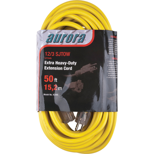 Vinyl Extension Cord with Light Indicator, Outdoor, SJTOW, 12/3 AWG, 15 A, 50' We Share Industrial Supply