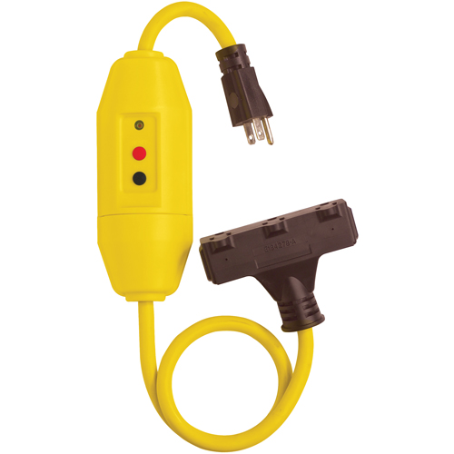 Cordons &agrave; trois prises avec disjoncteur de fuite &agrave; la terre, 120 V, 15 A, Cordon de 2' We Share Industrial Supply