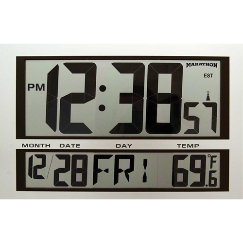 Jumbo Clock, Digital, Battery Operated, 16.5" W x 1.7" D x 11" H, Silver We Share Industrial Supply