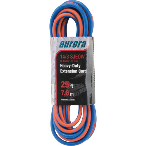 TPE-Rubber Extension Cord with Light Indicator, All-Weather, SJEOW, 14/3 AWG, 15 A, 3 Outlet(s), 25' We Share Industrial Supply