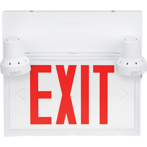 Enseigne de sortie avec &eacute;clairage de s&eacute;curit&eacute;, DEL, &agrave; piles/&agrave; raccordement fixe, 12-1/10" lo x 11" la, Anglais We Share Industrial Supply