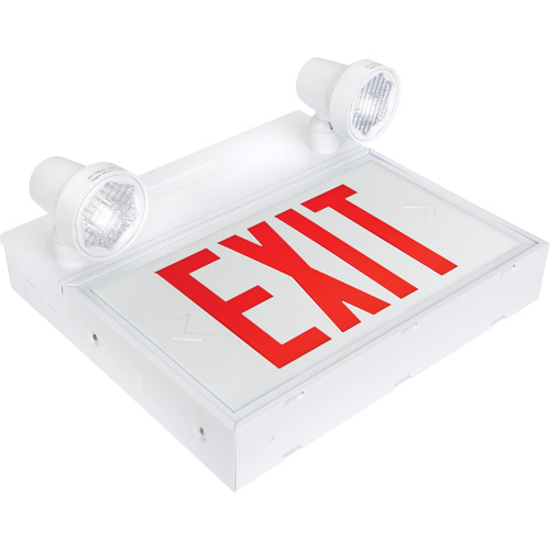 Enseigne de sortie avec &eacute;clairage de s&eacute;curit&eacute;, DEL, &agrave; piles/&agrave; raccordement fixe, 12-1/10" lo x 11" la, Anglais We Share Industrial Supply