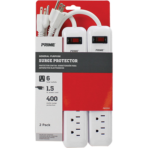 Surge Protector 2-Pack, 6 Outlets, 400 J, 1875 W, 1.5' Cord We Share Industrial Supply