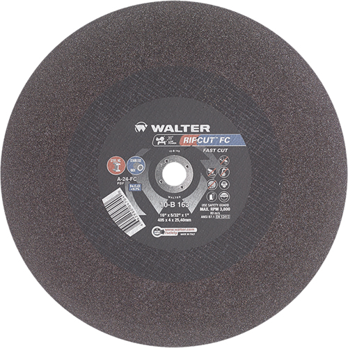 Ripcut Stainless Steel & Steel Cut-Off Wheel for Stationary Saws, 16" x 5/32", 1" Arbor, Type 1, Aluminum Oxide, 3800 RPM We Share Industrial Supply
