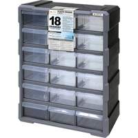 Armoire &agrave; tiroir, Plastique, 18 tiroirs, 15" x 6-1/4" x 18-3/4", Noir We Share Industrial Supply