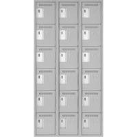 Clean Line Lockerettes, 6 -tier, Bank of 3, 36" x 18" x 72", Steel, Grey, Rivet (Assembled) We Share Industrial Supply