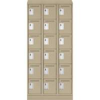 Clean Line Lockerette , 6 -tier, Bank of 3, 36" x 18" x 82", Steel, Beige, Rivet (Assembled) We Share Industrial Supply
