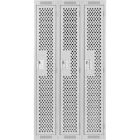 Clean Line Lockers, Bank of 3, 36" x 12" x 72", Steel, Grey, Rivet (Assembled), Perforated We Share Industrial Supply
