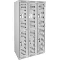 Casiers Clean Line, 2 niveaux, Bloc de 3, 36" x 15" x 72", Acier, Gris, Rivet (assembl&eacute;), Perfor&eacute; We Share Industrial Supply