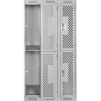 Casiers Clean Line, 2 niveaux, Bloc de 3, 36" x 15" x 72", Acier, Gris, Rivet (assembl&eacute;), Perfor&eacute; We Share Industrial Supply