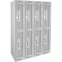 Clean Line Lockers, 2 -tier, Bank of 4, 48" x 15" x 72", Steel, Grey, Rivet (Assembled), Perforated We Share Industrial Supply