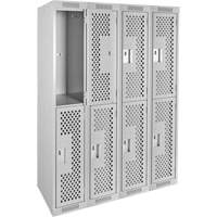 Clean Line Lockers, 2 -tier, Bank of 4, 48" x 15" x 72", Steel, Grey, Rivet (Assembled), Perforated We Share Industrial Supply