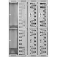 Clean Line Lockers, 2 -tier, Bank of 4, 48" x 15" x 72", Steel, Grey, Rivet (Assembled), Perforated We Share Industrial Supply