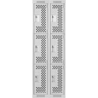 Clean Line Lockers, 3 -tier, Bank of 2, 24" x 12" x 72", Steel, Grey, Rivet (Assembled), Perforated We Share Industrial Supply