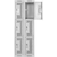Clean Line Lockers, 3 -tier, Bank of 2, 24" x 12" x 72", Steel, Grey, Rivet (Assembled), Perforated We Share Industrial Supply