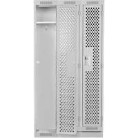 Clean Line Lockers, Bank of 3, 36" x 15" x 76", Steel, Grey, Rivet (Assembled), Perforated We Share Industrial Supply