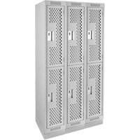 Clean Line Lockers, 2 -tier, Bank of 3, 36" x 18" x 76", Steel, Grey, Rivet (Assembled), Perforated We Share Industrial Supply