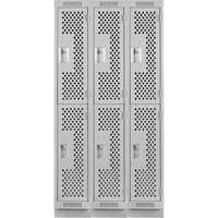 Clean Line Lockers, 2 -tier, Bank of 3, 36" x 18" x 76", Steel, Grey, Rivet (Assembled), Perforated We Share Industrial Supply