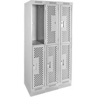 Clean Line Lockers, 2 -tier, Bank of 3, 36" x 18" x 76", Steel, Grey, Rivet (Assembled), Perforated We Share Industrial Supply