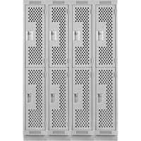 Clean Line Lockers, 2 -tier, Bank of 4, 48" x 18" x 76", Steel, Grey, Rivet (Assembled), Perforated We Share Industrial Supply