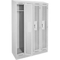 Clean Line Lockers, Bank of 4, 48" x 12" x 82", Steel, Grey, Rivet (Assembled), Perforated We Share Industrial Supply