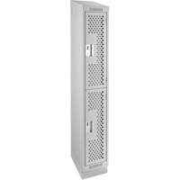 Clean Line Lockers, 2 -tier, 12" x 12" x 82", Steel, Grey, Rivet (Assembled), Perforated We Share Industrial Supply