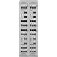 Clean Line Lockers, 2 -tier, Bank of 2, 24" x 18" x 82", Steel, Grey, Rivet (Assembled), Perforated We Share Industrial Supply