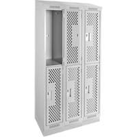 Clean Line Lockers, 2 -tier, Bank of 3, 36" x 18" x 82", Steel, Grey, Rivet (Assembled), Perforated We Share Industrial Supply