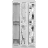 Clean Line Lockers, 2 -tier, Bank of 3, 36" x 18" x 82", Steel, Grey, Rivet (Assembled), Perforated We Share Industrial Supply
