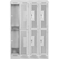 Clean Line Lockers, 2 -tier, Bank of 4, 48" x 18" x 82", Steel, Grey, Rivet (Assembled), Perforated We Share Industrial Supply
