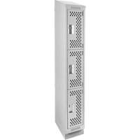 Clean Line Lockers, 3 -tier, 12" x 15" x 82", Steel, Grey, Rivet (Assembled), Perforated We Share Industrial Supply