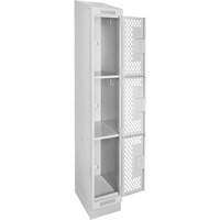 Clean Line Lockers, 3 -tier, 12" x 15" x 82", Steel, Grey, Rivet (Assembled), Perforated We Share Industrial Supply