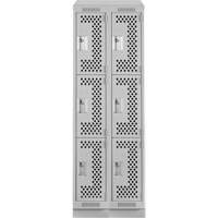 Clean Line Lockers, 3 -tier, Bank of 2, 24" x 15" x 82", Steel, Grey, Rivet (Assembled), Perforated We Share Industrial Supply