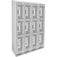 Clean Line Lockers, 3 -tier, Bank of 4, 48" x 15" x 82", Steel, Grey, Rivet (Assembled), Perforated We Share Industrial Supply