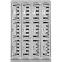 Clean Line Lockers, 3 -tier, Bank of 4, 48" x 15" x 82", Steel, Grey, Rivet (Assembled), Perforated We Share Industrial Supply