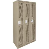 Clean Line Lockers, Bank of 3, 36" x 12" x 72", Steel, Beige, Rivet (Assembled), Perforated We Share Industrial Supply