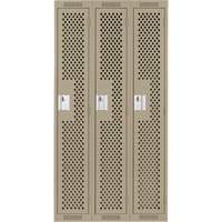 Clean Line Lockers, Bank of 3, 36" x 12" x 72", Steel, Beige, Rivet (Assembled), Perforated We Share Industrial Supply