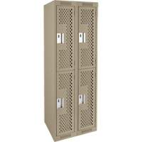 Clean Line Lockers, 2 -tier, Bank of 2, 24" x 12" x 72", Steel, Beige, Rivet (Assembled), Perforated We Share Industrial Supply