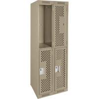 Clean Line Lockers, 2 -tier, Bank of 2, 24" x 12" x 72", Steel, Beige, Rivet (Assembled), Perforated We Share Industrial Supply