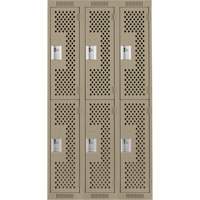 Clean Line Lockers, 2 -tier, Bank of 3, 36" x 12" x 72", Steel, Beige, Rivet (Assembled), Perforated We Share Industrial Supply