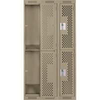 Clean Line Lockers, 2 -tier, Bank of 3, 36" x 12" x 72", Steel, Beige, Rivet (Assembled), Perforated We Share Industrial Supply