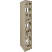 Clean Line Lockers, 3 -tier, 12" x 12" x 72", Steel, Beige, Rivet (Assembled), Perforated We Share Industrial Supply