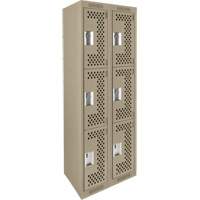 Clean Line Lockers, 3 -tier, Bank of 2, 24" x 12" x 72", Steel, Beige, Rivet (Assembled), Perforated We Share Industrial Supply